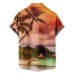 Summer Geometric Water Ripple Element and Coconut Tree Printing Men's Short Sleeve Shirt