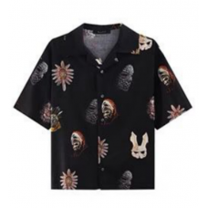 Men's Hawaiian Tiki Mask Print Short Sleeve Shirt