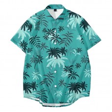 Vintage Style Green And Coconut Tree Printing Men's Short Sleeve Shirt