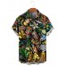 Men's Cartoon Doodle Hawaiian Print Short Sleeve Shirt