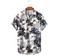 Men's Hawaiian Grey Hibiscus Short Sleeve Shirt
