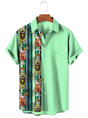 Alcoholic Bright Contrast Hawaiian Short Sleeve Shirt