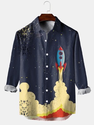 Men's Space Rocket Hawaiian Short Sleeve Shirt