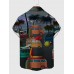 Full-Print Holiday Palm Tree and Graffiti Cars Printing Men's Short Sleeve Shirt