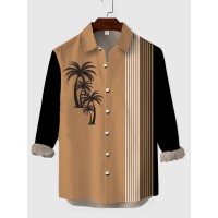 Gradient Striped Casual Coconut Tree Printing Men's Long Sleeve Shirt