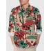 Men's Retro Leisure Vacation Style Coconut Tree Car Printing Men's Long Sleeve Shirt