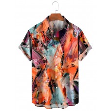 Men's Casual Printed Lapel Short Sleeve Shirt 11150106M