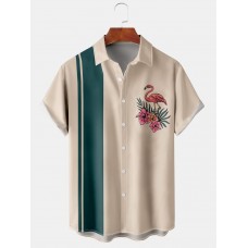 Men's Flamingo Pattern Casual Short Sleeve Shirt